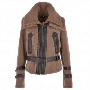 Double Collar Womens Brown Shearling Fur Jacket